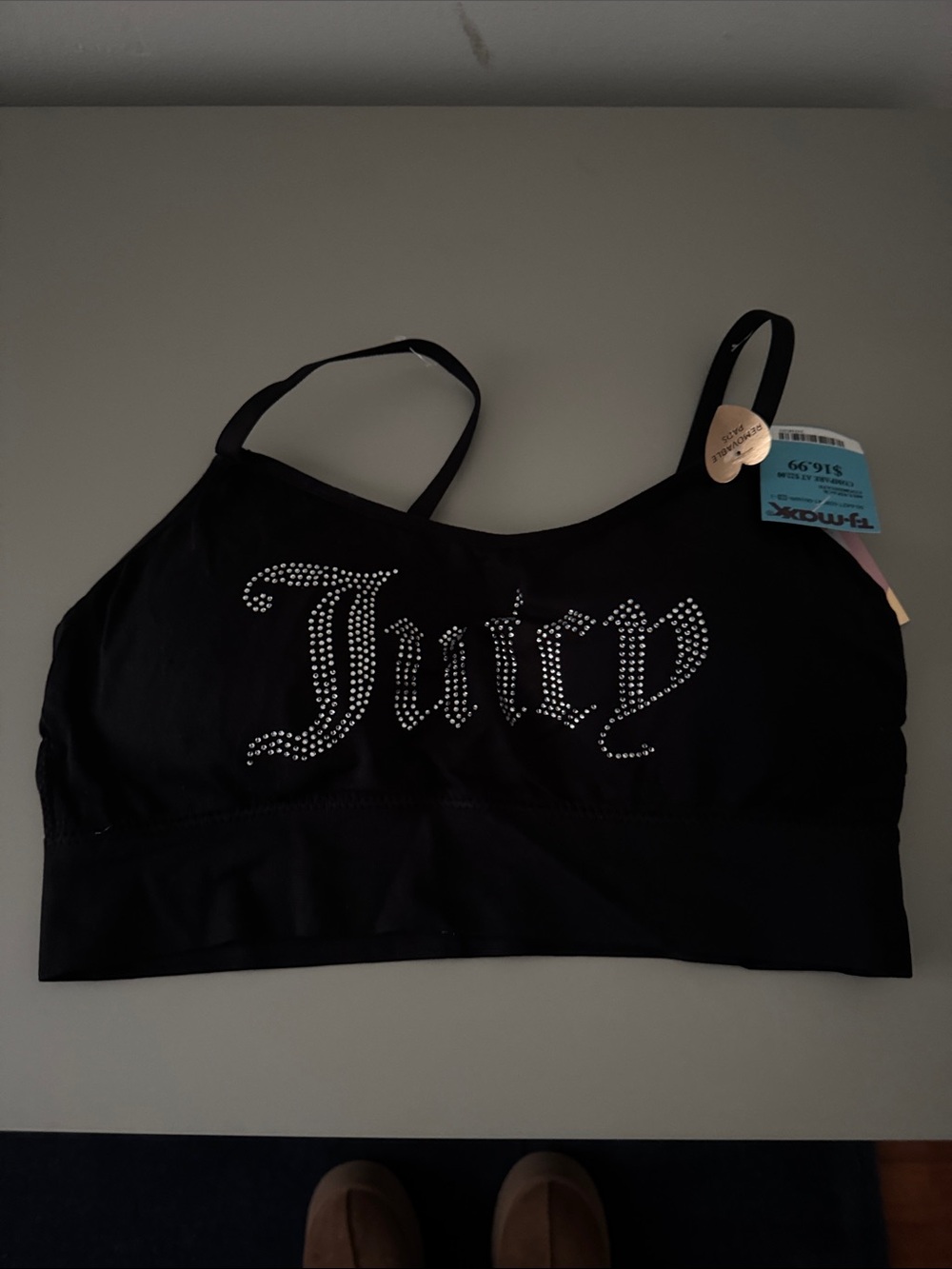 Juicy Couture Black Rhinestone Logo Bralette - Sparkling Script